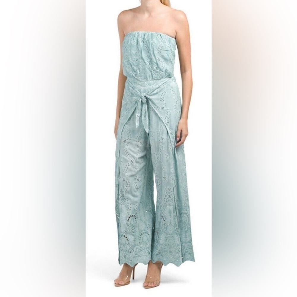 YOUNG FABULOUS & BROKE ELLIS EYELET STRAPLESS JUMPSUIT SURF WASH Size Small